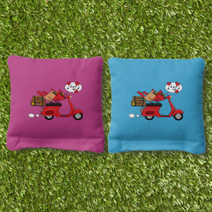 Red Cardinal Lovers on Scooter Cornhole Bags