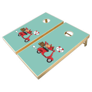 Red Cardinal Lovers on Scooter Cornhole Set