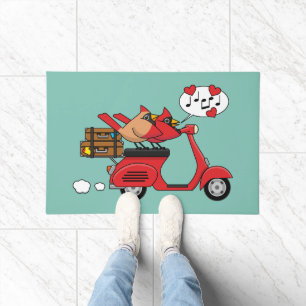 Red Cardinal Lovers on Scooter Doormat