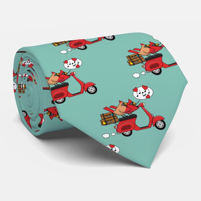 Red Cardinal Lovers on Scooter Neck Tie (Rolled)