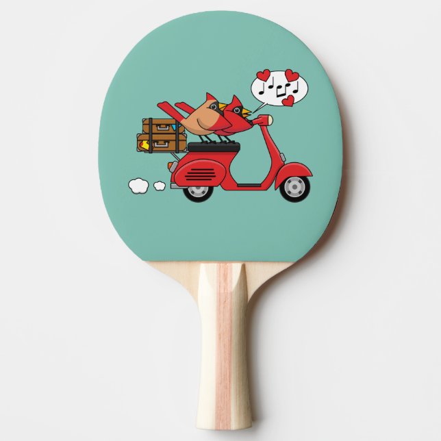 Red Cardinal Lovers on Scooter Ping Pong Paddle (Front)