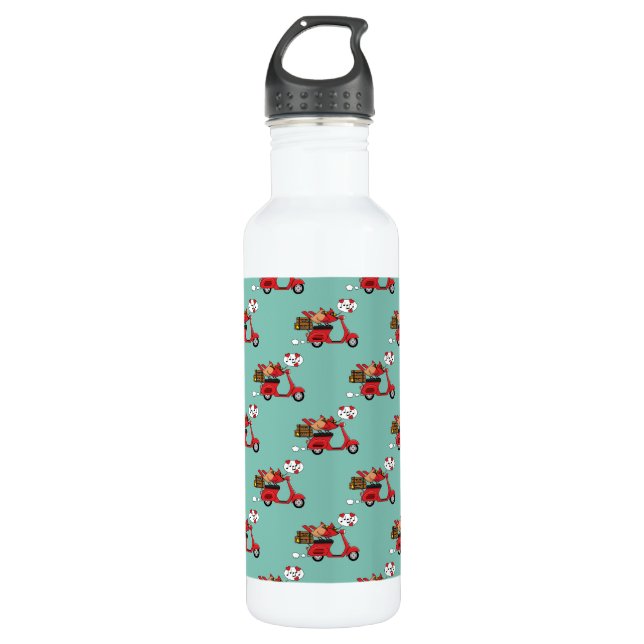 Red Cardinal Lovers on Scooter Stainless Steel Water Bottle (Front)