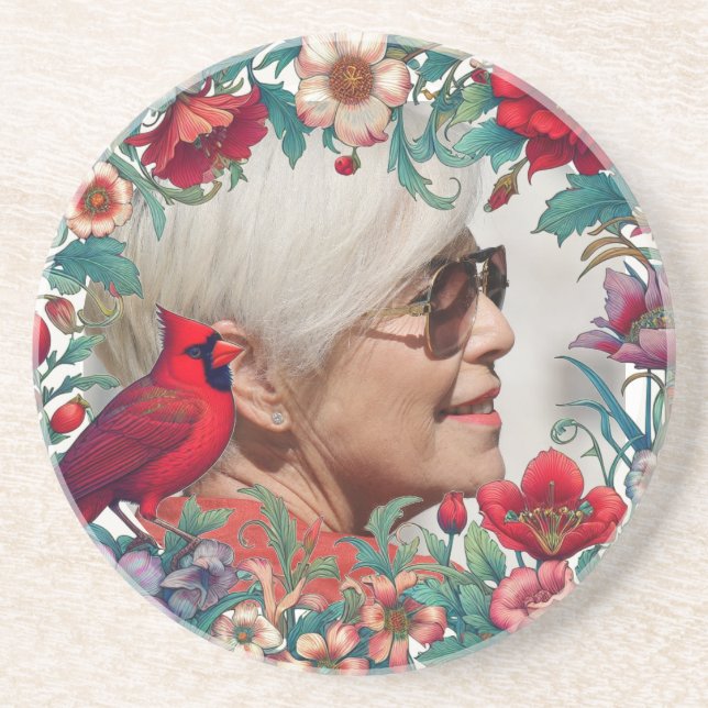 Red Cardinal Memorial Keepsake PHOTO Coaster (Front)