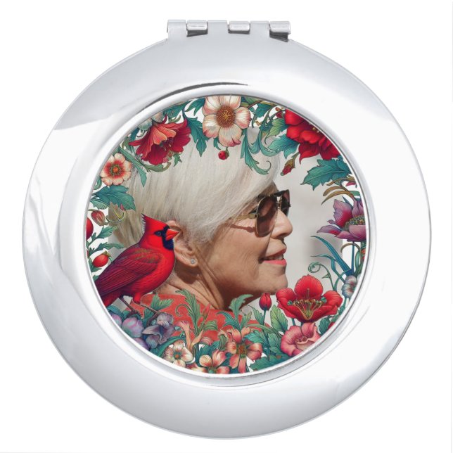 Red Cardinal Memorial Keepsake PHOTO Compact Mirror (Front)