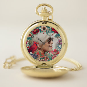 Red Cardinal Memorial Keepsake PHOTO Pocket Watch
