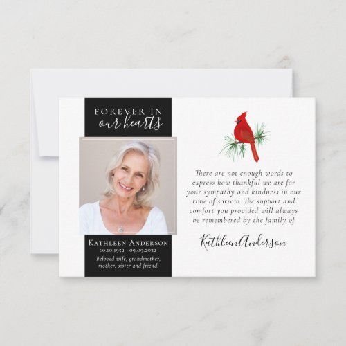 Red Cardinal Modern Photo Funeral  Thank You Card
