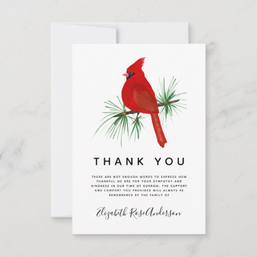 Red Cardinal Modern Sympathy Funeral Thank You Card