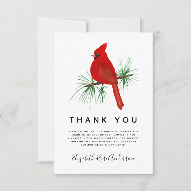 Red Cardinal Modern Sympathy Funeral Thank You Card | Zazzle