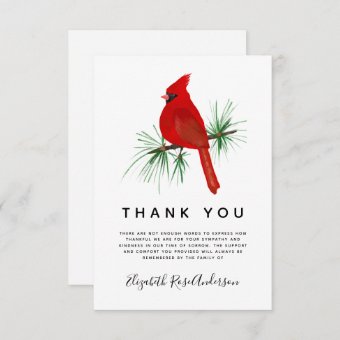 Red Cardinal Modern Sympathy Funeral Thank You Card | Zazzle