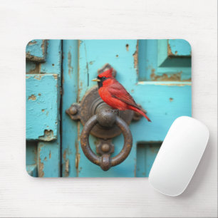Red Cardinal On a Rusty Door Knocker Mouse Pad