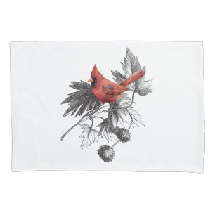 Red Cardinal on Black & White Branch Pillow Case