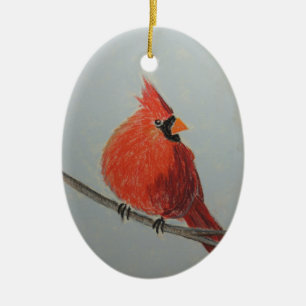 Red Cardinal on Branch in Pastels Ornament