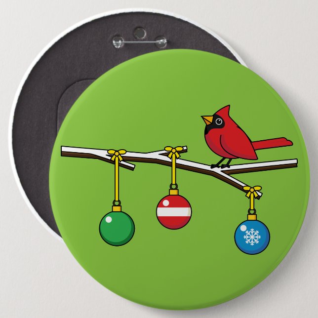 Red Cardinal on Christmas Bare Branch Button (Front & Back)