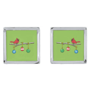 Red Cardinal on Christmas Bare Branch Cufflinks