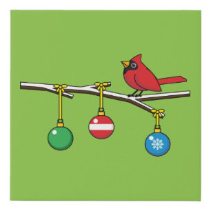 Red Cardinal on Christmas Bare Branch Faux Canvas Print