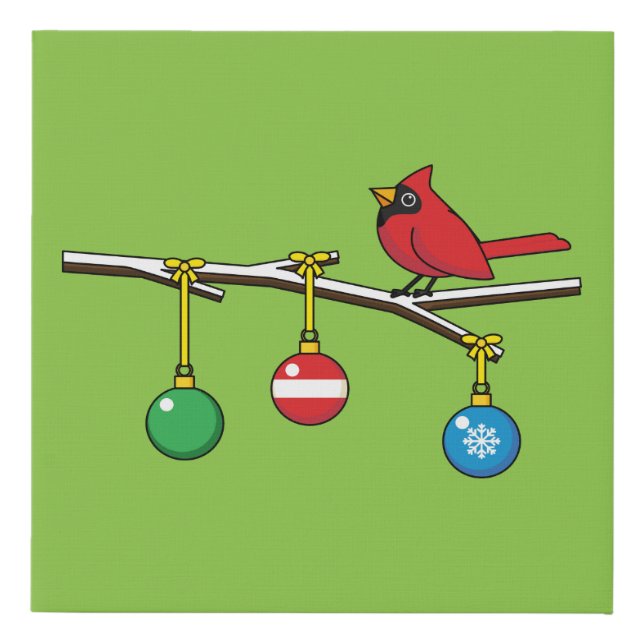 Red Cardinal on Christmas Bare Branch Faux Canvas Print (Front)