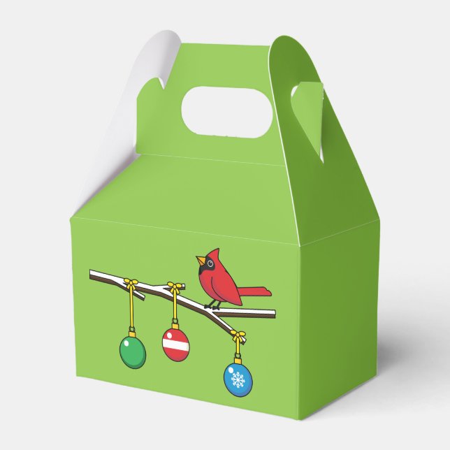 Red Cardinal on Christmas Bare Branch Favor Boxes (Front Side)