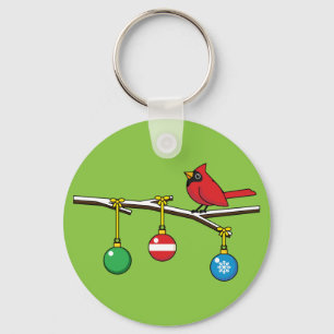 Red Cardinal on Christmas Bare Branch Keychain