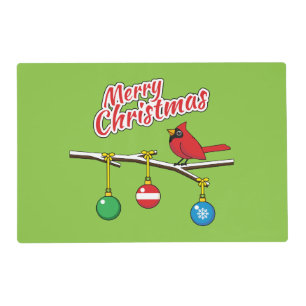 Red Cardinal on Christmas Bare Branch - Merry Xmas Placemat