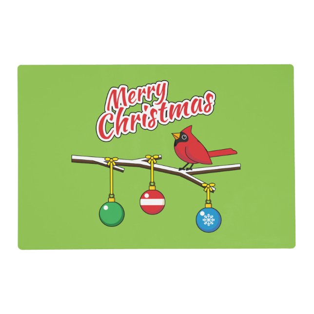 Red Cardinal on Christmas Bare Branch - Merry Xmas Placemat (Front)