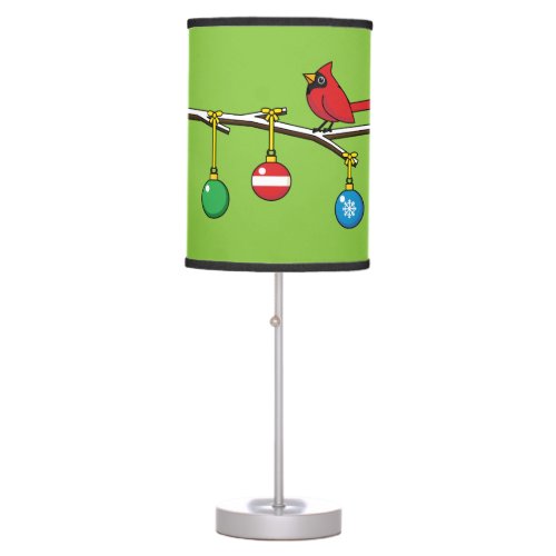 Red Cardinal on Christmas Bare Branch Table Lamp