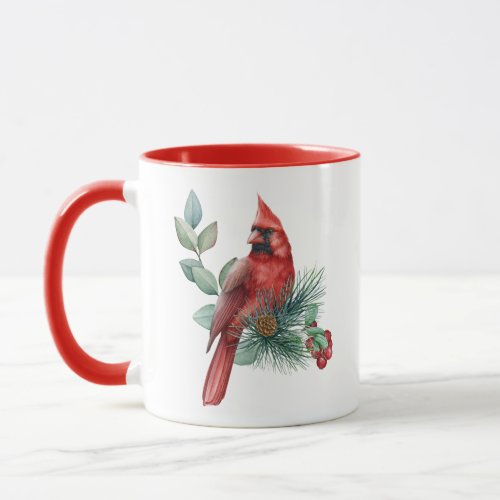 Red Cardinal On Christmas Branch Coffee Mug