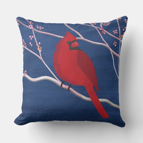 Red Cardinal on Navy Background Outdoor Pillow