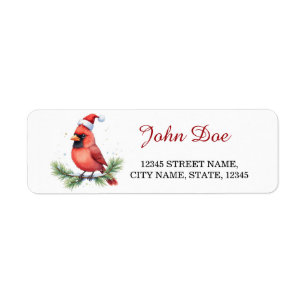 Red Cardinal on Pine Branch Christmas Return Label