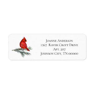 Red Cardinal on Pine Branch Label