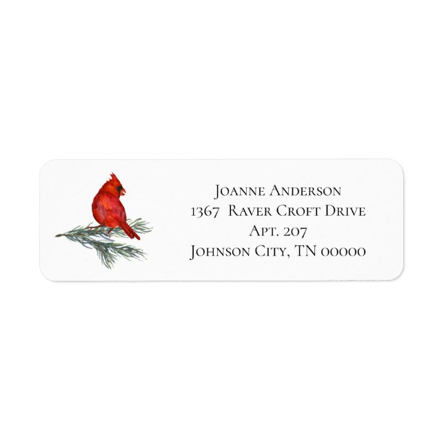 Red Cardinal on Pine Branch Label (Front)