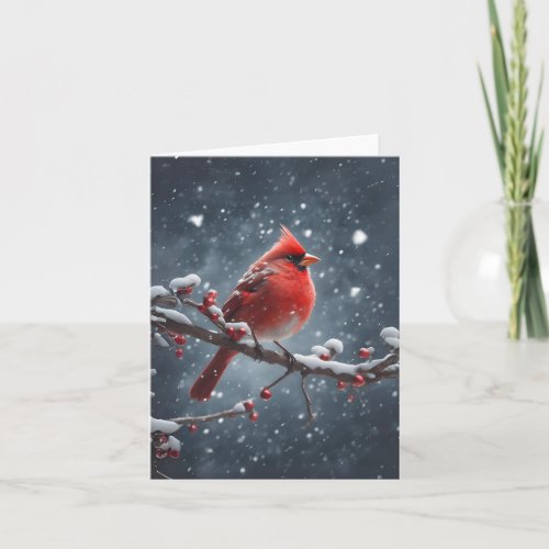 Red Cardinal on Tree Branch in Snow Blank Greeting Card