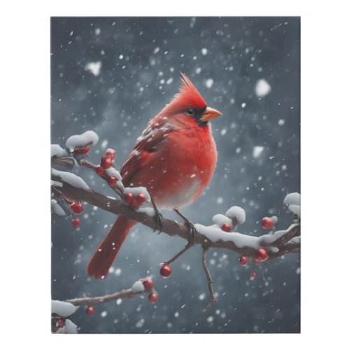 Red Cardinal on Tree Branch in Snow Faux Canvas Print