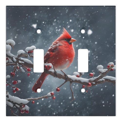 Red Cardinal on Tree Branch in Snow Light Switch Cover