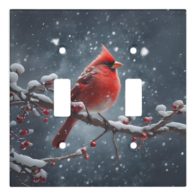 Red Cardinal on Tree Branch in Snow Light Switch Cover (Front)