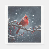 Red Cardinal on Tree Branch in Snow
