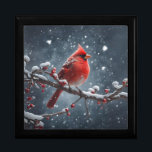 Red Cardinal on Tree Branch Snow Wooden Jewelry  Gift Box<br><div class="desc">Gorgeous Cardinal sitting on a tree branch in the snow on this wooden jewelry keepsake box.</div>
