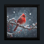 Red Cardinal on Tree Branch Snow Wooden Jewelry  Gift Box<br><div class="desc">Gorgeous Cardinal sitting on a tree branch in the snow on this wooden jewelry keepsake box.</div>