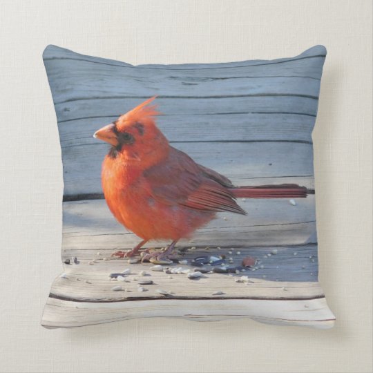 Red Cardinal on Wood Throw Pillow