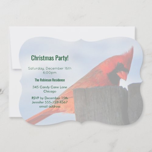 Red Cardinal on Wooden Stump Christmas Party Invitation