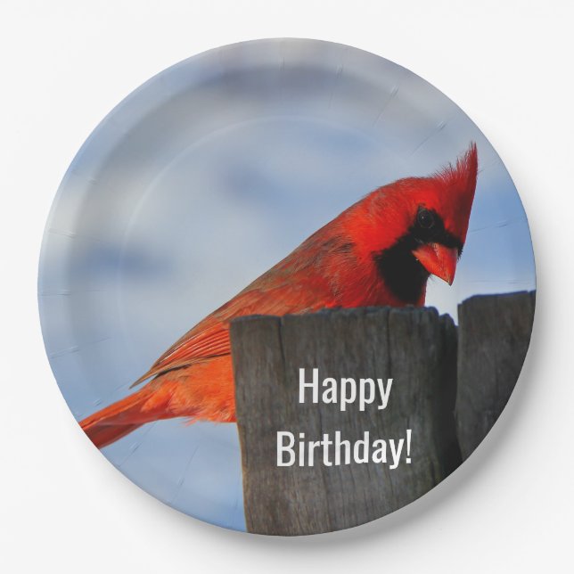 Red Cardinal on Wooden Stump Paper Plates (Front)