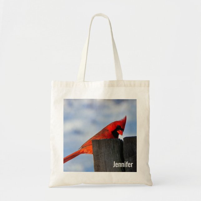 Red Cardinal on Wooden Stump Personalized Tote Bag (Front)