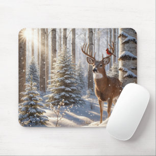 Red Cardinal Perched On A Deer's Antlers Mouse Pad