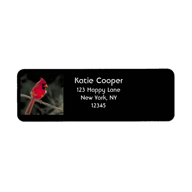 Red Cardinal Perched on a Tree Branch Label (Front)