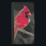 Red Cardinal Perched on a Tree Branch Samsung Galaxy S5 Wallet Case<br><div class="desc">A crisp clearly detailed beautiful nature photograph. A bright red northern cardinal perched on a tree branch. You can see tufts of downy feathers gently blowing in the wind. Fluffy and cute!</div>