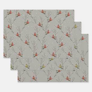 Red Cardinal Perched on a Tree Branch Wrapping Pap Paper Sheets