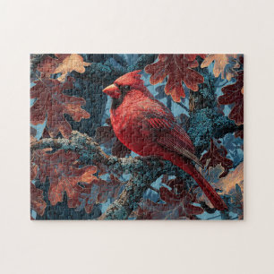Red Cardinal Perched on Branch Jigsaw Puzzle