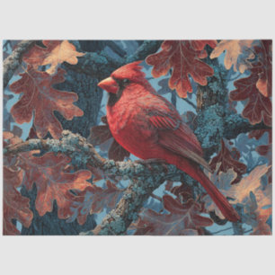 Red Cardinal Perched on Branch Tissue Paper