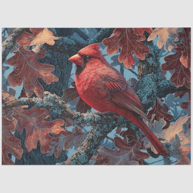 Red Cardinal Perched on Branch Tissue Paper (Front)
