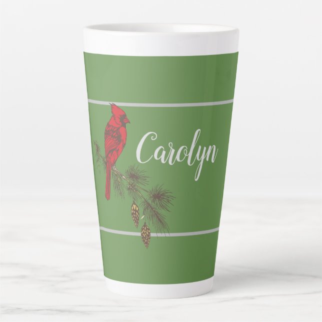 Red Cardinal Personalized Holiday   Latte Mug (Front)