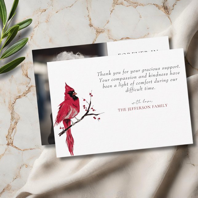 Red Cardinal Photo Funeral Thank You Card (Creator Uploaded)